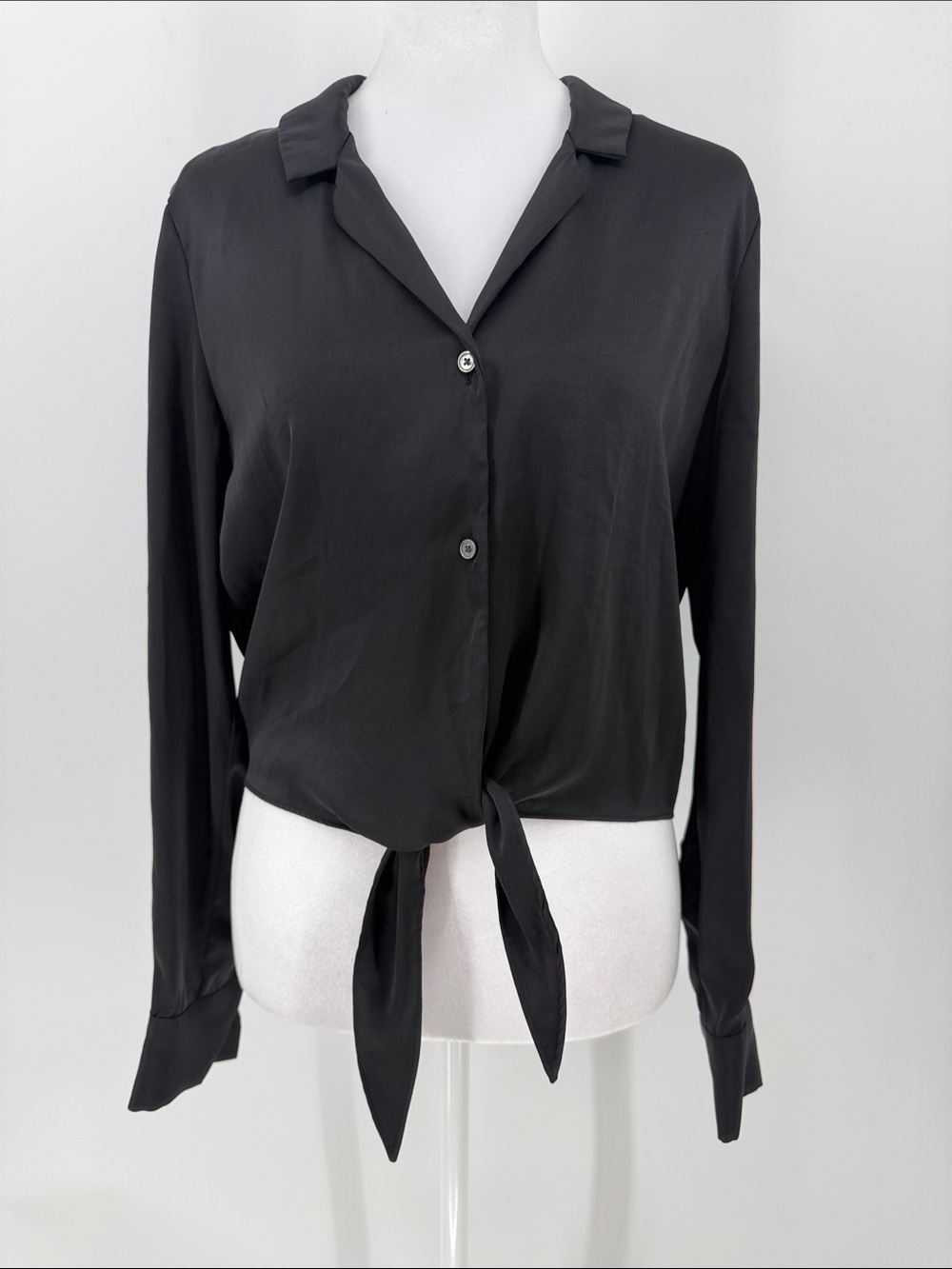 Aritzia Wilfred Black Satin Tie Front Blouse Size Small Minimalist Going Out